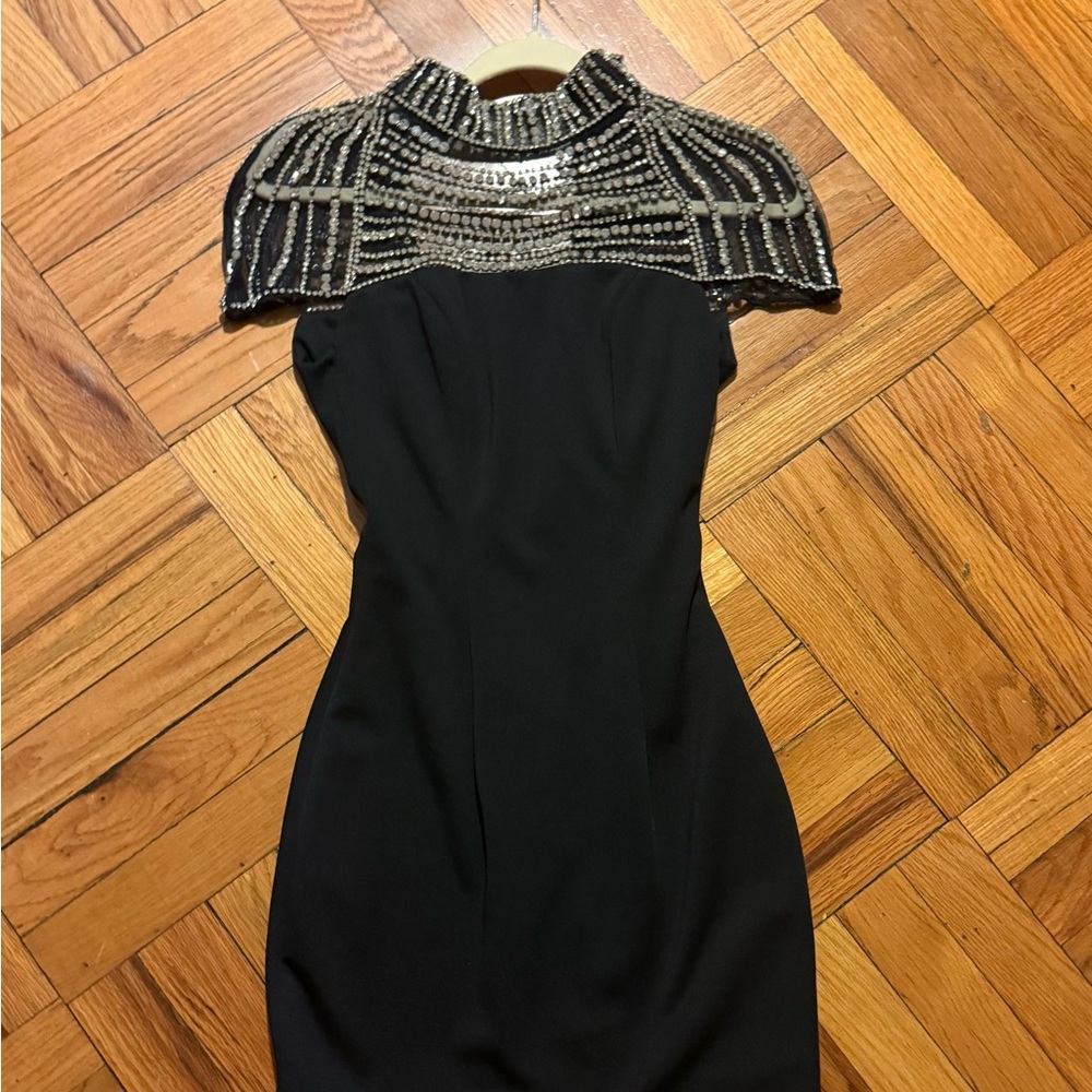 Jovani Black Mini Dress with Silver Accents